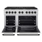 ZLINE Autograph Edition 48 in. 6.7 cu. ft. Paramount Double Oven Dual Fuel Range with 8 Burner Gas Cooktop in Stainless Steel with White Matte Doors and Matte Black Accents (SDRZ-WM-48-MB) front, oven open.