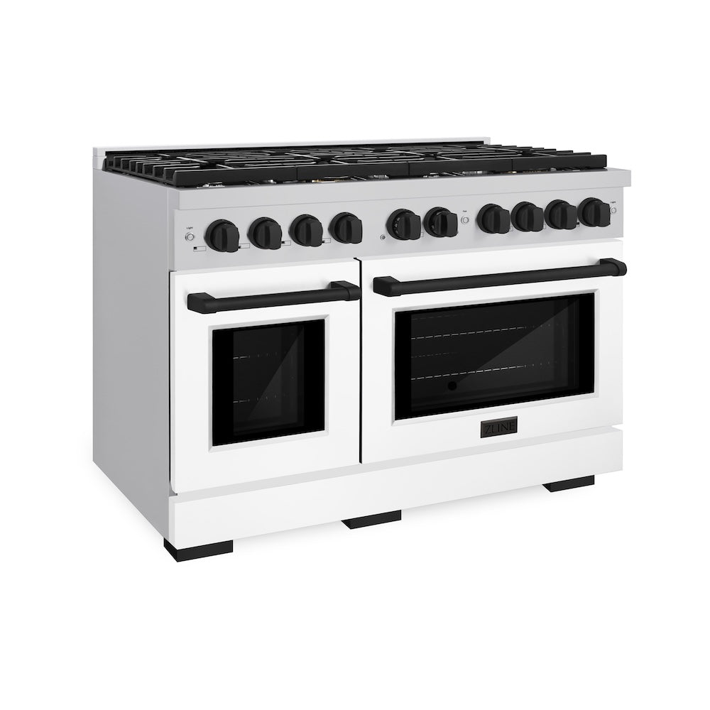 ZLINE Autograph Edition 48 in. 6.7 cu. ft. Paramount Double Oven Dual Fuel Range with 8 Burner Gas Cooktop in Stainless Steel with White Matte Doors and Matte Black Accents, Open Box-Great Condition main image.