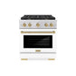ZLINE Autograph Edition 30 in. 4.2 cu. ft. Paramount Gas Range with 4 Burner Cooktop and Convection Gas Oven in Stainless Steel with White Matte Door and Champagne Bronze Accents, Open Box-Great Condition
