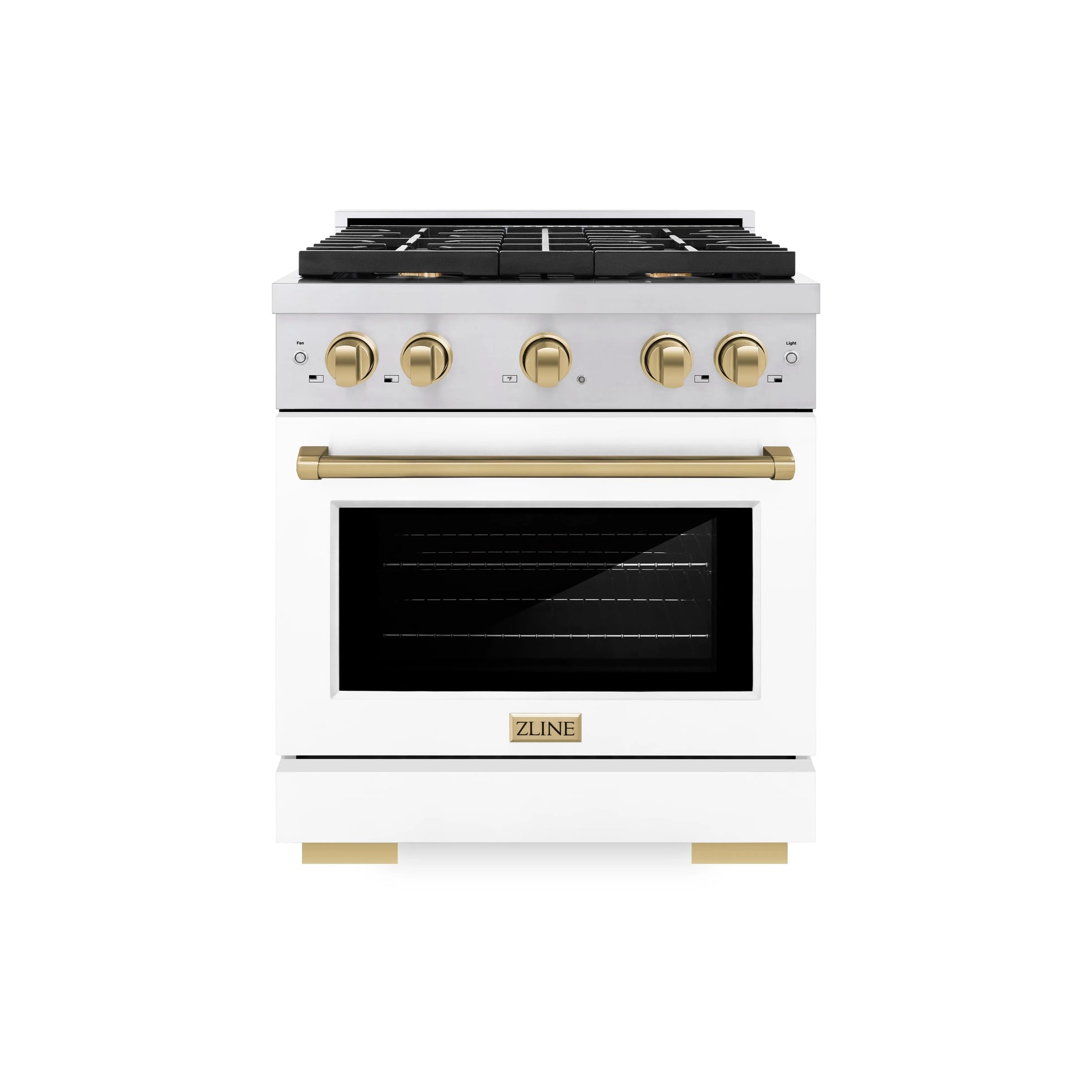 ZLINE Autograph Edition 30 in. 4.2 cu. ft. Paramount Gas Range with 4 Burner Cooktop and Convection Gas Oven in Stainless Steel with White Matte Door and Champagne Bronze Accents, Open Box-Great Condition
