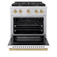 ZLINE Autograph Edition 30 in. 4.2 cu. ft. Paramount Gas Range with 4 Burner Cooktop and Convection Gas Oven in Stainless Steel with White Matte Door and Champagne Bronze Accents, Open Box-Good Condition