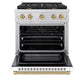 ZLINE Autograph Edition 30 in. 4.2 cu. ft. Paramount Gas Range with 4 Burner Cooktop and Convection Gas Oven in Stainless Steel with White Matte Door and Champagne Bronze Accents, Open Box-Great Condition