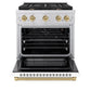 ZLINE Autograph Edition 30 in. 4.2 cu. ft. Paramount Gas Range with 4 Burner Cooktop and Convection Gas Oven in Stainless Steel with White Matte Door and Champagne Bronze Accents, Open Box-Great Condition