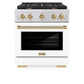 ZLINE Autograph Edition 30 in. 4.2 cu. ft. Paramount Gas Range with 4 Burner Cooktop and Convection Gas Oven in Stainless Steel with White Matte Door and Champagne Bronze Accents, Open Box-Great Condition