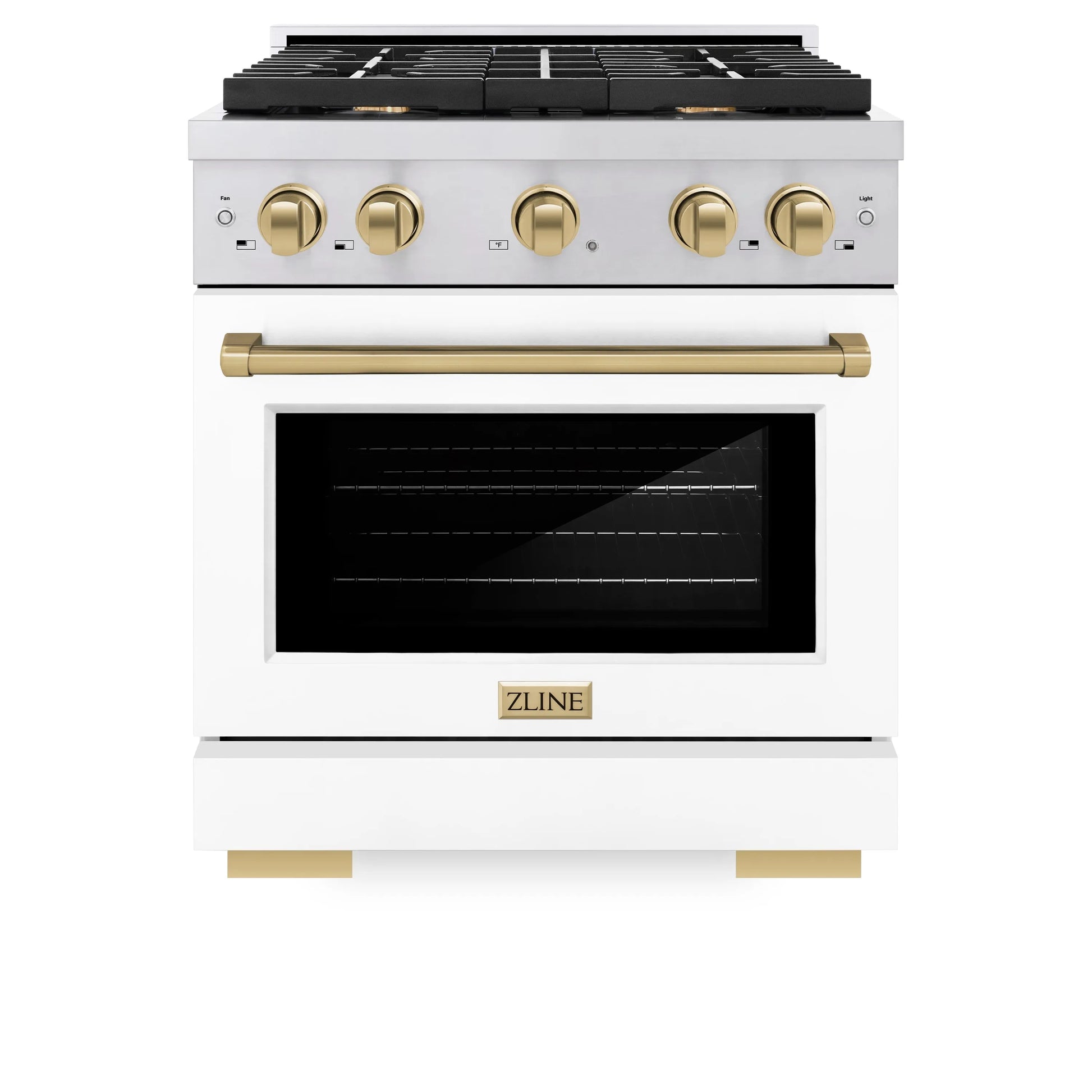 ZLINE Autograph Edition 30 in. 4.2 cu. ft. Paramount Gas Range with 4 Burner Cooktop and Convection Gas Oven in Stainless Steel with White Matte Door and Champagne Bronze Accents, Open Box-Great Condition