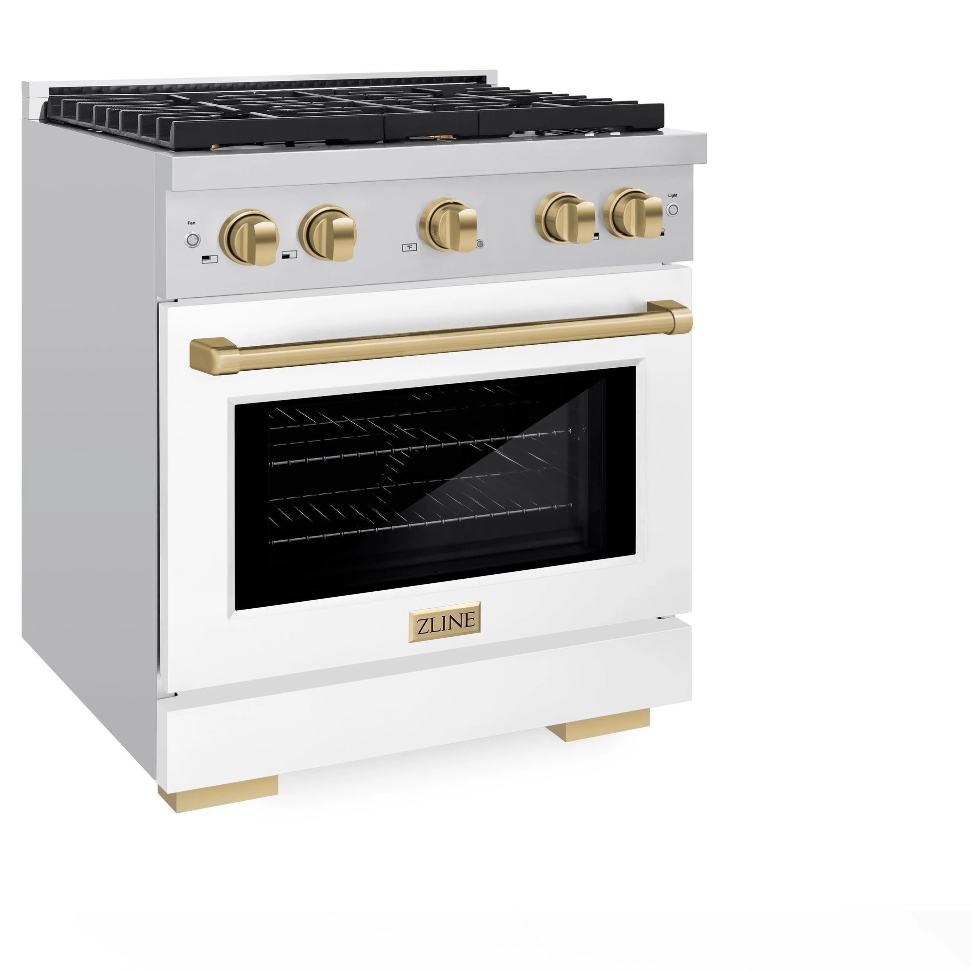 ZLINE Autograph Edition 30 in. 4.2 cu. ft. Paramount Gas Range with 4 Burner Cooktop and Convection Gas Oven in Stainless Steel with White Matte Door and Champagne Bronze Accents, Open Box-Great Condition
