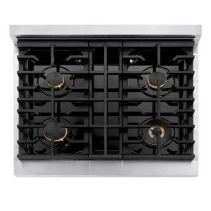 ZLINE Autograph Edition 30 in. 4.2 cu. ft. Paramount Gas Range with 4 Burner Cooktop and Convection Gas Oven in Stainless Steel with White Matte Door and Champagne Bronze Accents, Open Box-Great Condition
