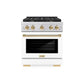ZLINE Autograph Edition 30 in. 4.2 cu. ft. Paramount Gas Range with 4 Burner Cooktop and Convection Gas Oven in Stainless Steel with White Matte Door and Polished Gold Accents, Open Box-Great Condition