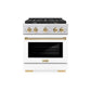 ZLINE Autograph Edition 30 in. 4.2 cu. ft. Paramount Gas Range with 4 Burner Cooktop and Convection Gas Oven in Stainless Steel with White Matte Door and Polished Gold Accents, Open Box-Great Condition