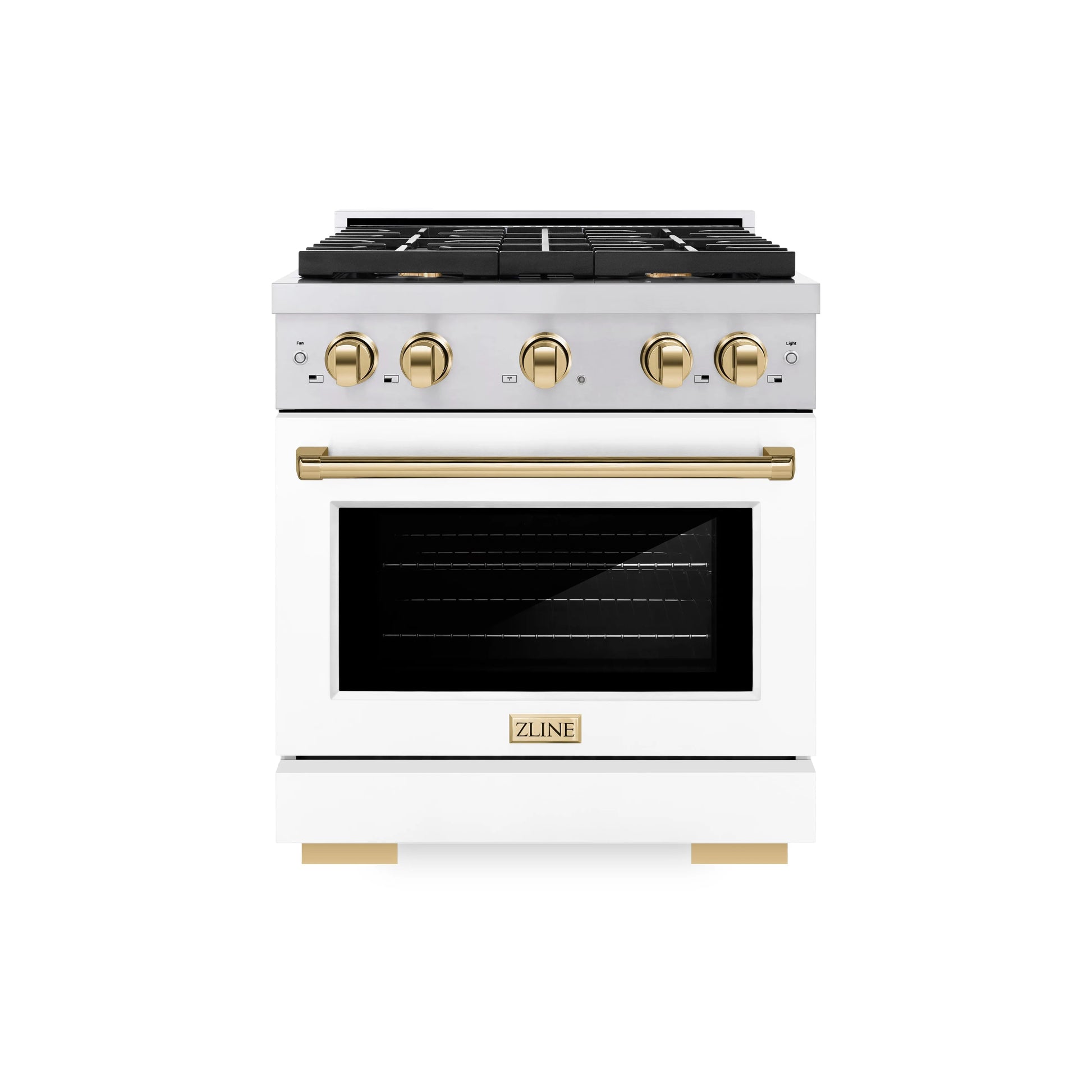ZLINE Autograph Edition 30 in. 4.2 cu. ft. Paramount Gas Range with 4 Burner Cooktop and Convection Gas Oven in Stainless Steel with White Matte Door and Polished Gold Accents, Open Box-Great Condition