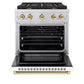 ZLINE Autograph Edition 30 in. 4.2 cu. ft. Paramount Gas Range with 4 Burner Cooktop and Convection Gas Oven in Stainless Steel with White Matte Door and Polished Gold Accents, Open Box-Great Condition