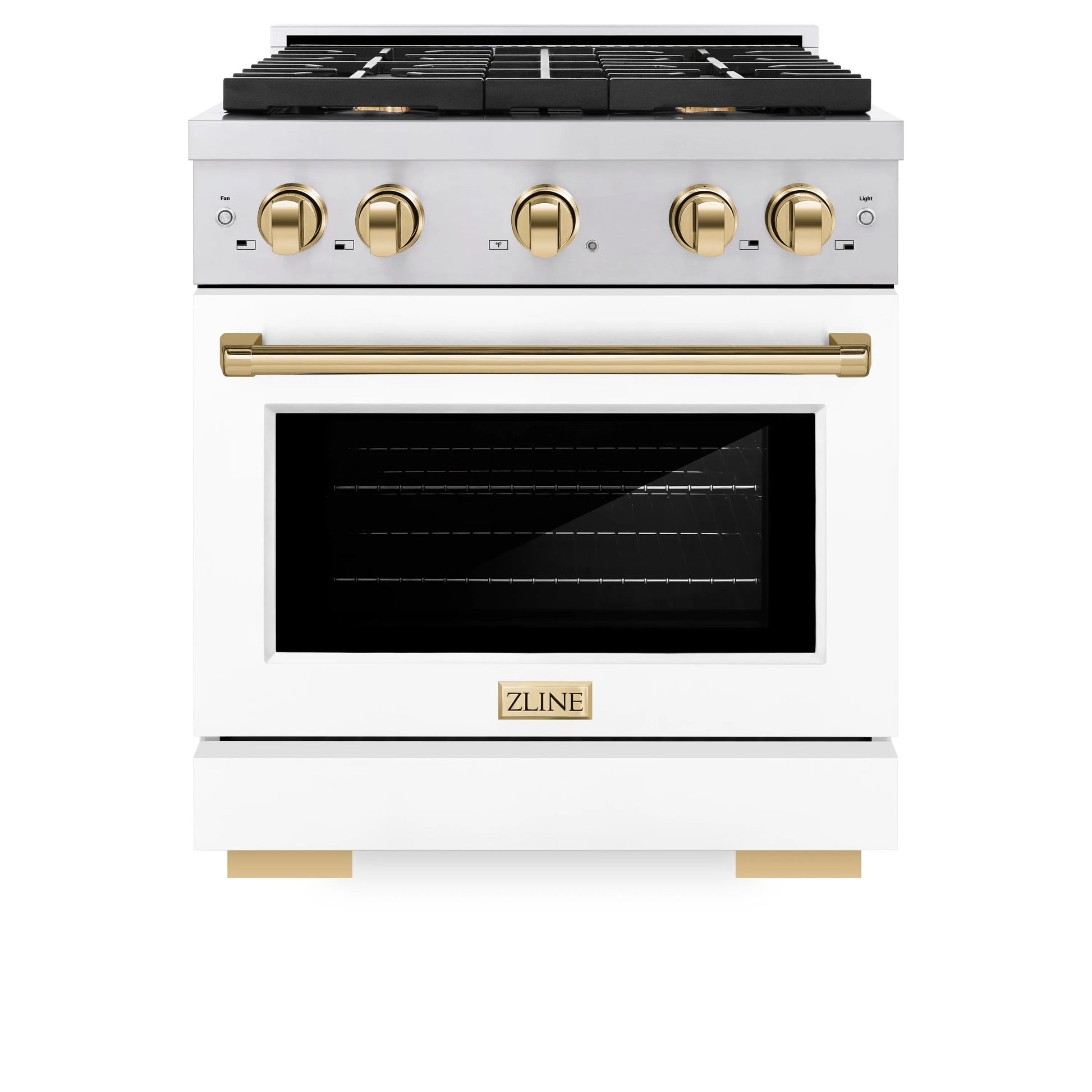 ZLINE Autograph Edition 30 in. 4.2 cu. ft. Paramount Gas Range with 4 Burner Cooktop and Convection Gas Oven in Stainless Steel with White Matte Door and Polished Gold Accents, Open Box-Great Condition