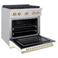 ZLINE Autograph Edition 30 in. 4.2 cu. ft. Paramount Gas Range with 4 Burner Cooktop and Convection Gas Oven in Stainless Steel with White Matte Door and Polished Gold Accents, Open Box-Great Condition
