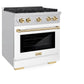 ZLINE Autograph Edition 30 in. 4.2 cu. ft. Paramount Gas Range with 4 Burner Cooktop and Convection Gas Oven in Stainless Steel with White Matte Door and Polished Gold Accents, Open Box-Great Condition