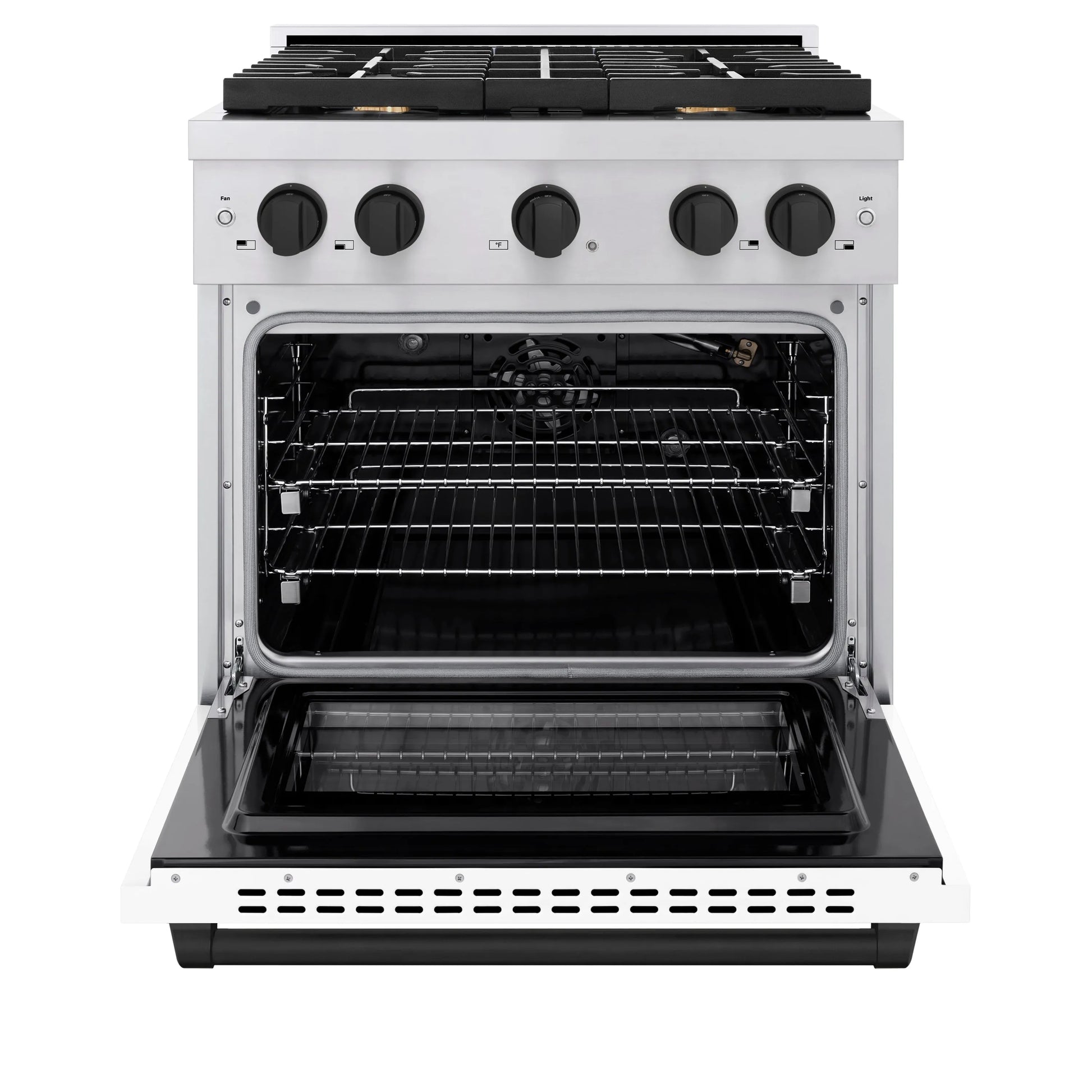 ZLINE Autograph Edition 30 in. 4.2 cu. ft. Paramount Gas Range with 4 Burner Cooktop and Convection Gas Oven in Stainless Steel with White Matte Door and Matte Black Accents, Open Box-Great Condition