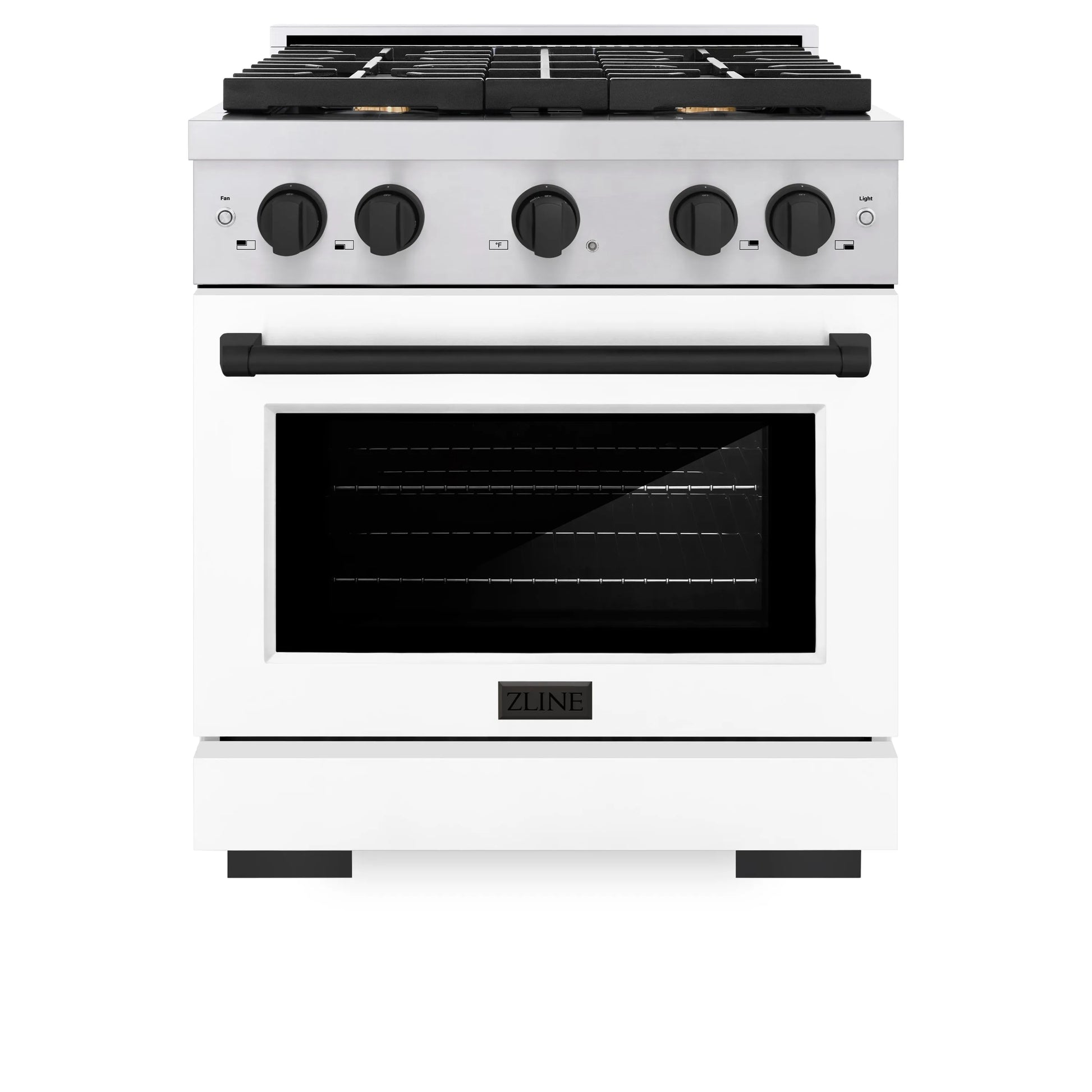 ZLINE Autograph Edition 30 in. 4.2 cu. ft. Paramount Gas Range with 4 Burner Cooktop and Convection Gas Oven in Stainless Steel with White Matte Door and Matte Black Accents, Open Box-Great Condition