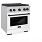 ZLINE Autograph Edition 30 in. 4.2 cu. ft. Paramount Gas Range with 4 Burner Cooktop and Convection Gas Oven in Stainless Steel with White Matte Door and Matte Black Accents, Open Box-Great Condition