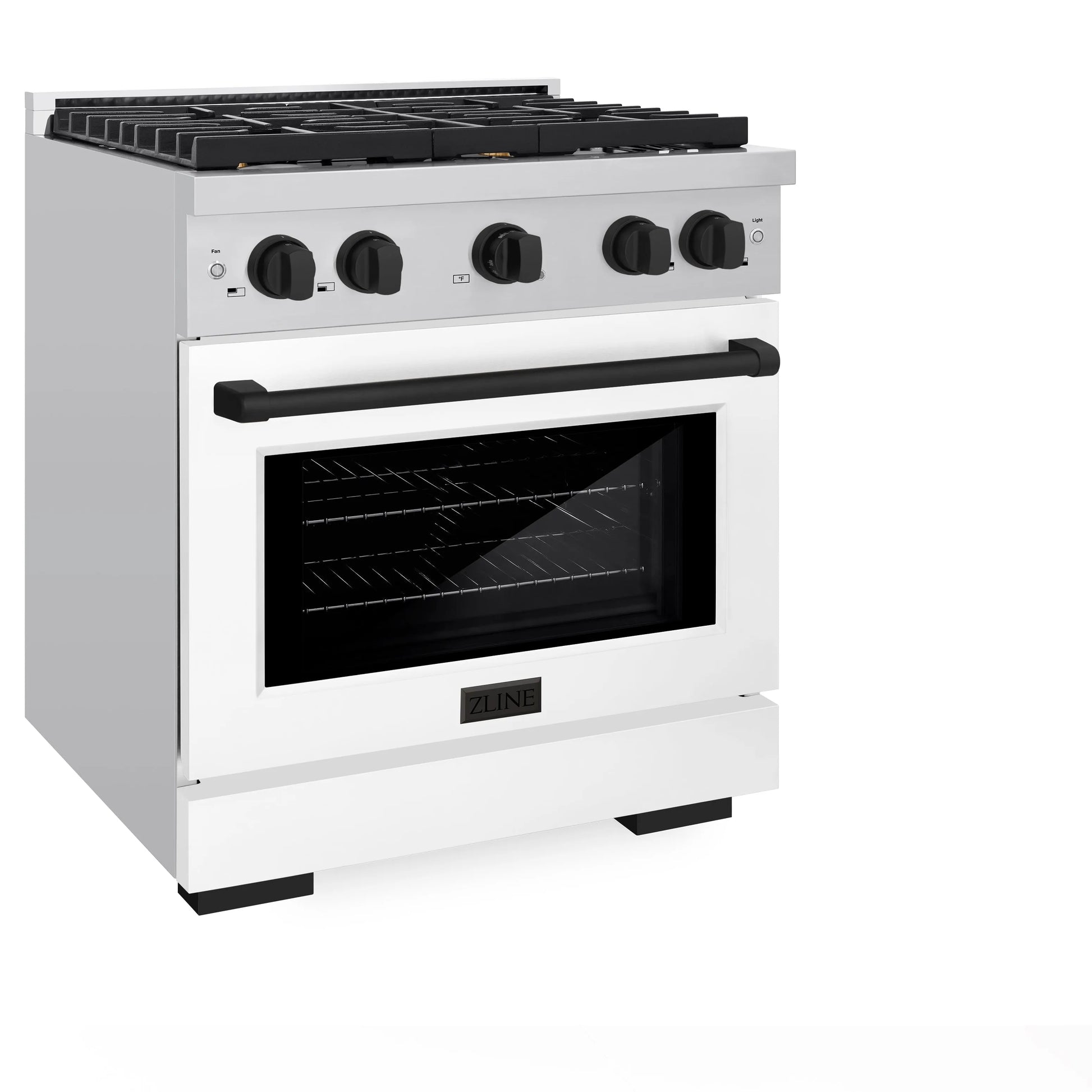 ZLINE Autograph Edition 30 in. 4.2 cu. ft. Paramount Gas Range with 4 Burner Cooktop and Convection Gas Oven in Stainless Steel with White Matte Door and Matte Black Accents, Open Box-Great Condition