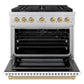 ZLINE Autograph Edition 36 in. 5.2 cu. ft. Paramount Gas Range with 6 Burner Cooktop and Convection Gas Oven in Stainless Steel with White Matte Door and Champagne Bronze Accents, Open Box-Great Condition