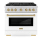 ZLINE Autograph Edition 36 in. 5.2 cu. ft. Paramount Dual Fuel Range with 6 Burner Gas Cooktop and Electric Convection Oven in Stainless Steel with White Matte Door and Champagne Bronze Accents, Open Box-Great Condition