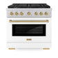 ZLINE Autograph Edition 36 in. 5.2 cu. ft. Paramount Dual Fuel Range with 6 Burner Gas Cooktop and Electric Convection Oven in Stainless Steel with White Matte Door and Champagne Bronze Accents, Open Box-Good Condition