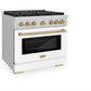 ZLINE Autograph Edition 36 in. 5.2 cu. ft. Paramount Gas Range with 6 Burner Cooktop and Convection Gas Oven in Stainless Steel with White Matte Door and Champagne Bronze Accents, Open Box-Good Condition