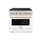 ZLINE Autograph Edition 36 in. 5.2 cu. ft. Paramount Gas Range with 6 Burner Cooktop and Convection Gas Oven in Stainless Steel with White Matte Door and Polished Gold Accents, Open Box-Great Condition