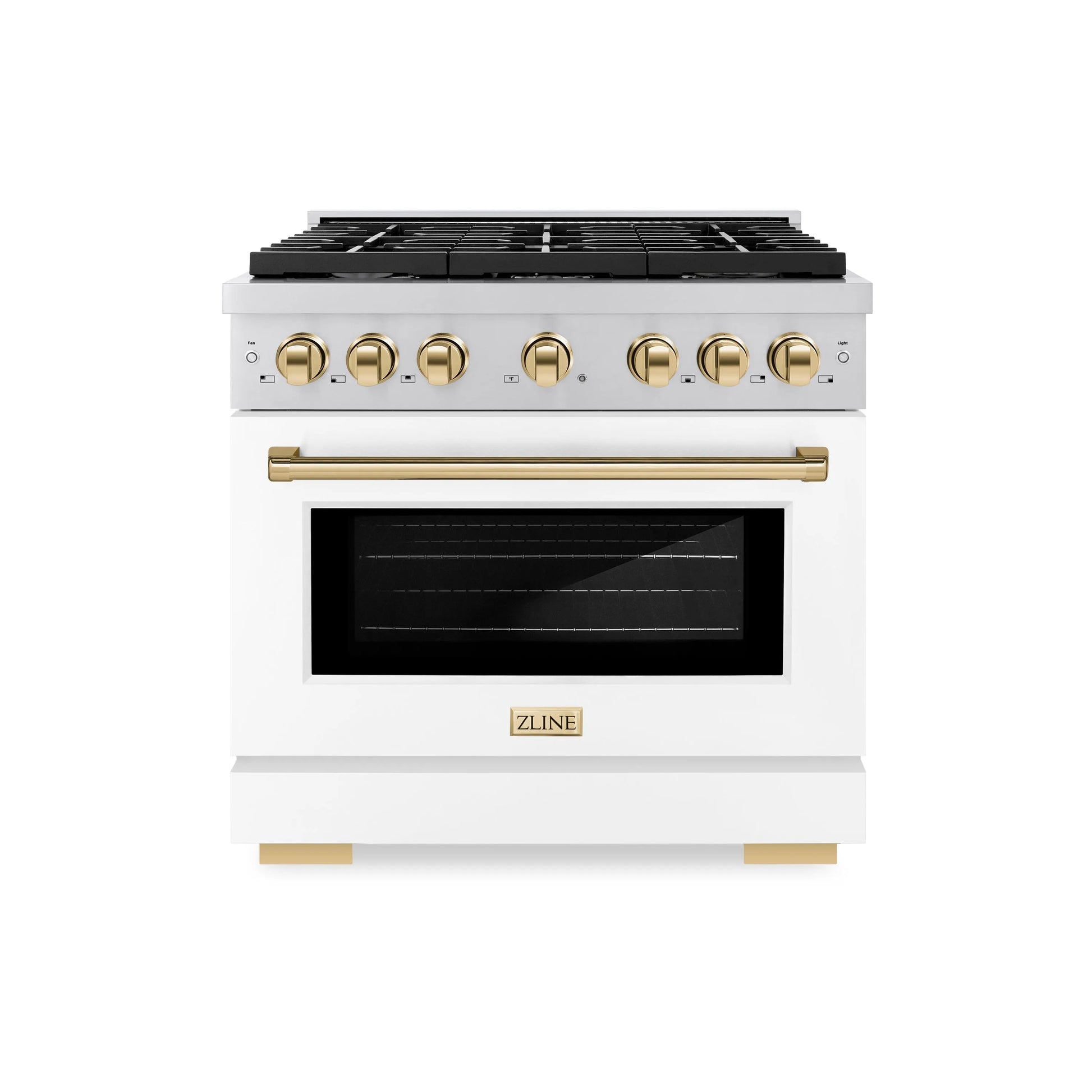 ZLINE Autograph Edition 36 in. 5.2 cu. ft. Paramount Gas Range with 6 Burner Cooktop and Convection Gas Oven in Stainless Steel with White Matte Door and Polished Gold Accents, Open Box-Great Condition