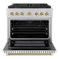 ZLINE Autograph Edition 36 in. 5.2 cu. ft. Paramount Gas Range with 6 Burner Cooktop and Convection Gas Oven in Stainless Steel with White Matte Door and Polished Gold Accents, Open Box-Great Condition