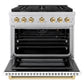 ZLINE Autograph Edition 36 in. 5.2 cu. ft. Paramount Gas Range with 6 Burner Cooktop and Convection Gas Oven in Stainless Steel with White Matte Door and Polished Gold Accents, Open Box-Great Condition