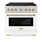 ZLINE Autograph Edition 36 in. 5.2 cu. ft. Paramount Gas Range with 6 Burner Cooktop and Convection Gas Oven in Stainless Steel with White Matte Door and Polished Gold Accents, Open Box-Great Condition