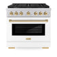 ZLINE Autograph Edition 36 in. 5.2 cu. ft. Paramount Gas Range with 6 Burner Cooktop and Convection Gas Oven in Stainless Steel with White Matte Door and Polished Gold Accents, Open Box-Great Condition