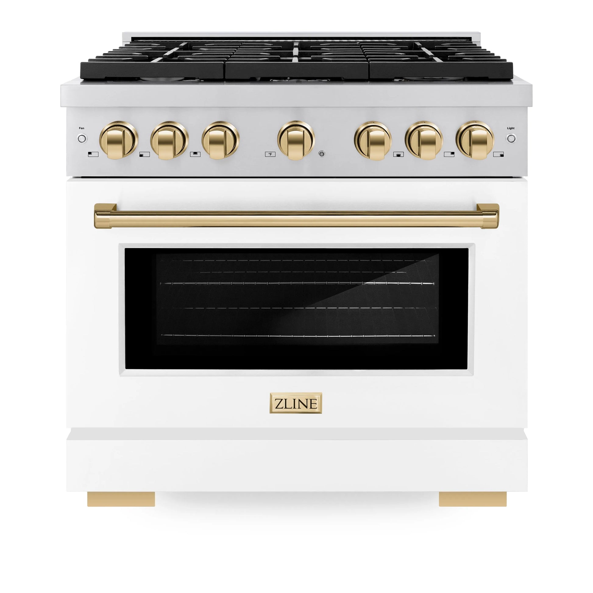 ZLINE Autograph Edition 36 in. 5.2 cu. ft. Paramount Gas Range with 6 Burner Cooktop and Convection Gas Oven in Stainless Steel with White Matte Door and Polished Gold Accents, Open Box-Great Condition