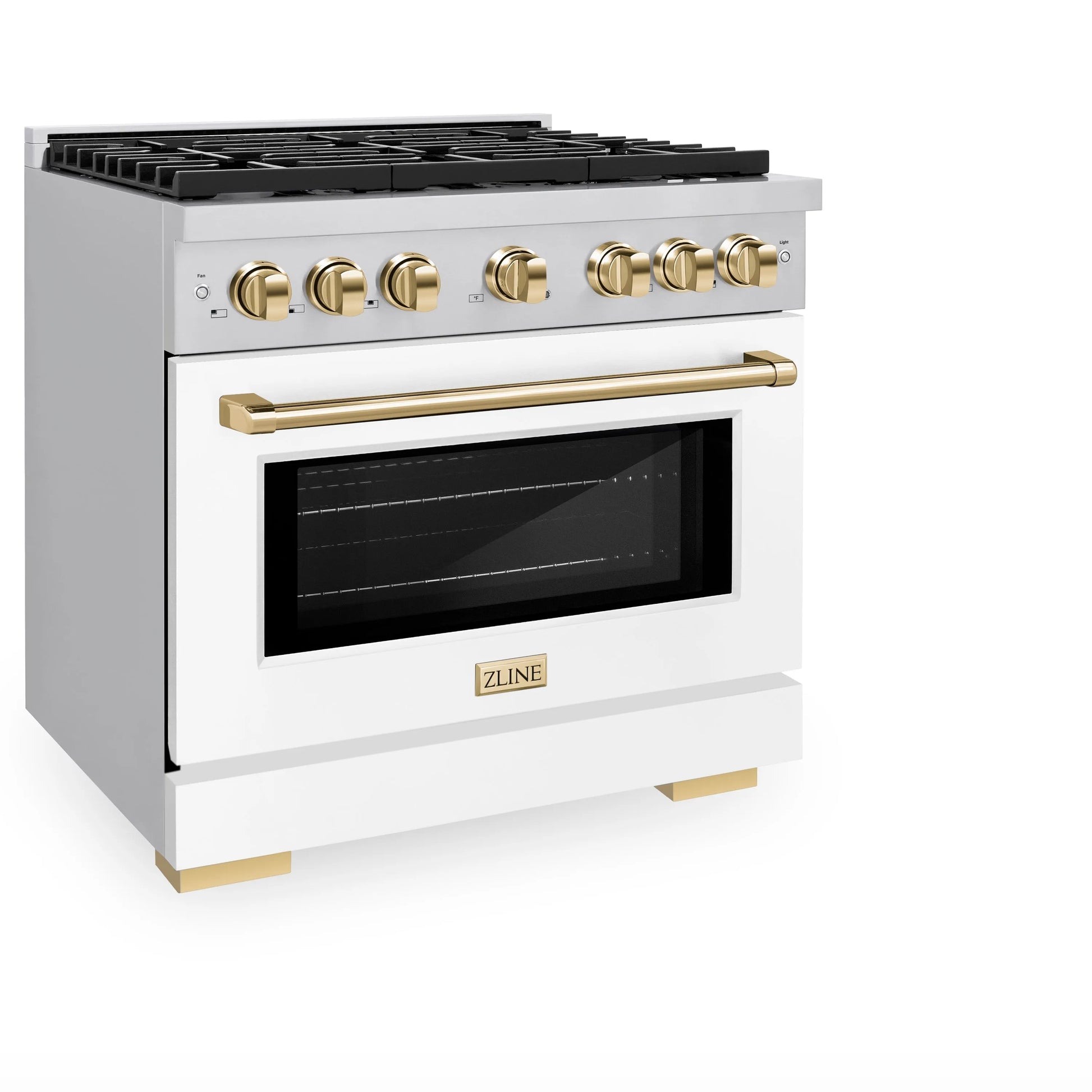 ZLINE Autograph Edition 36 in. 5.2 cu. ft. Paramount Gas Range with 6 Burner Cooktop and Convection Gas Oven in Stainless Steel with White Matte Door and Polished Gold Accents, Open Box-Great Condition