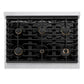 ZLINE Autograph Edition 36 in. 5.2 cu. ft. Paramount Gas Range with 6 Burner Cooktop and Convection Gas Oven in Stainless Steel with White Matte Door and Polished Gold Accents, Open Box-Great Condition