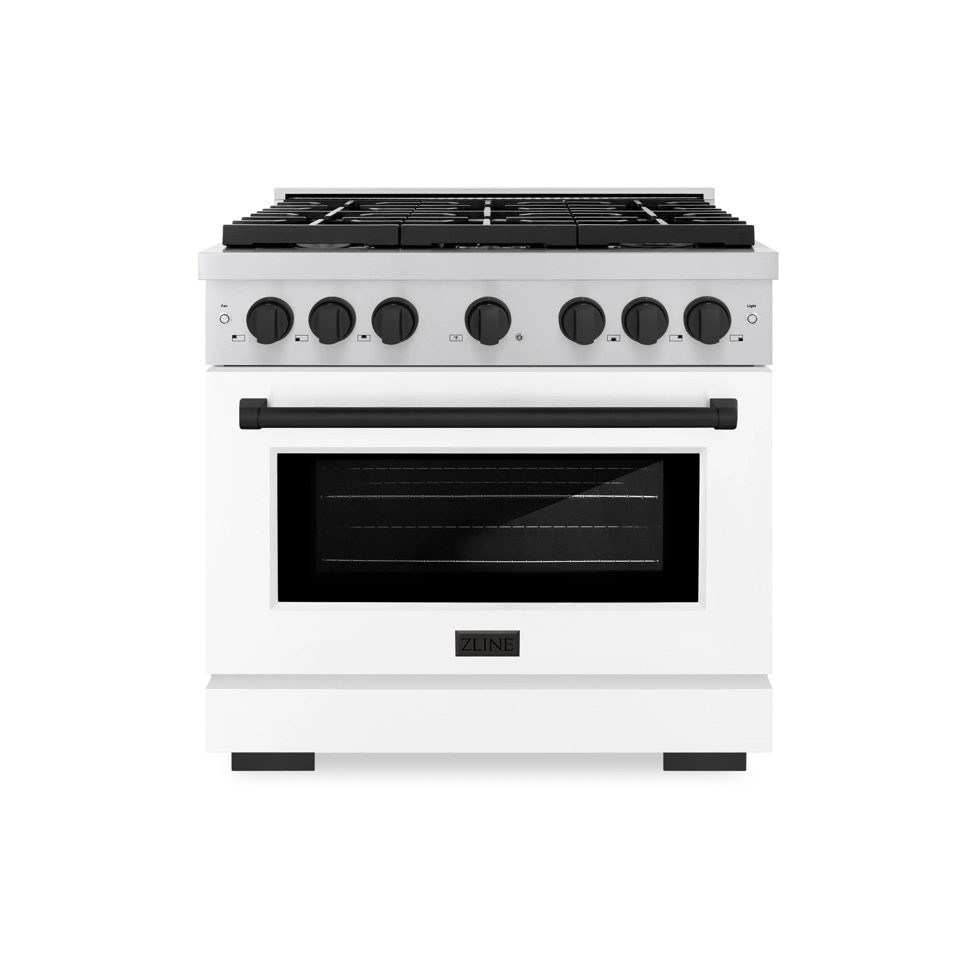 ZLINE Autograph Edition 36 in. 5.2 cu. ft. Paramount Gas Range with 6 Burner Cooktop and Convection Gas Oven in Stainless Steel with White Matte Door and Matte Black Accents, Open Box-Great Condition