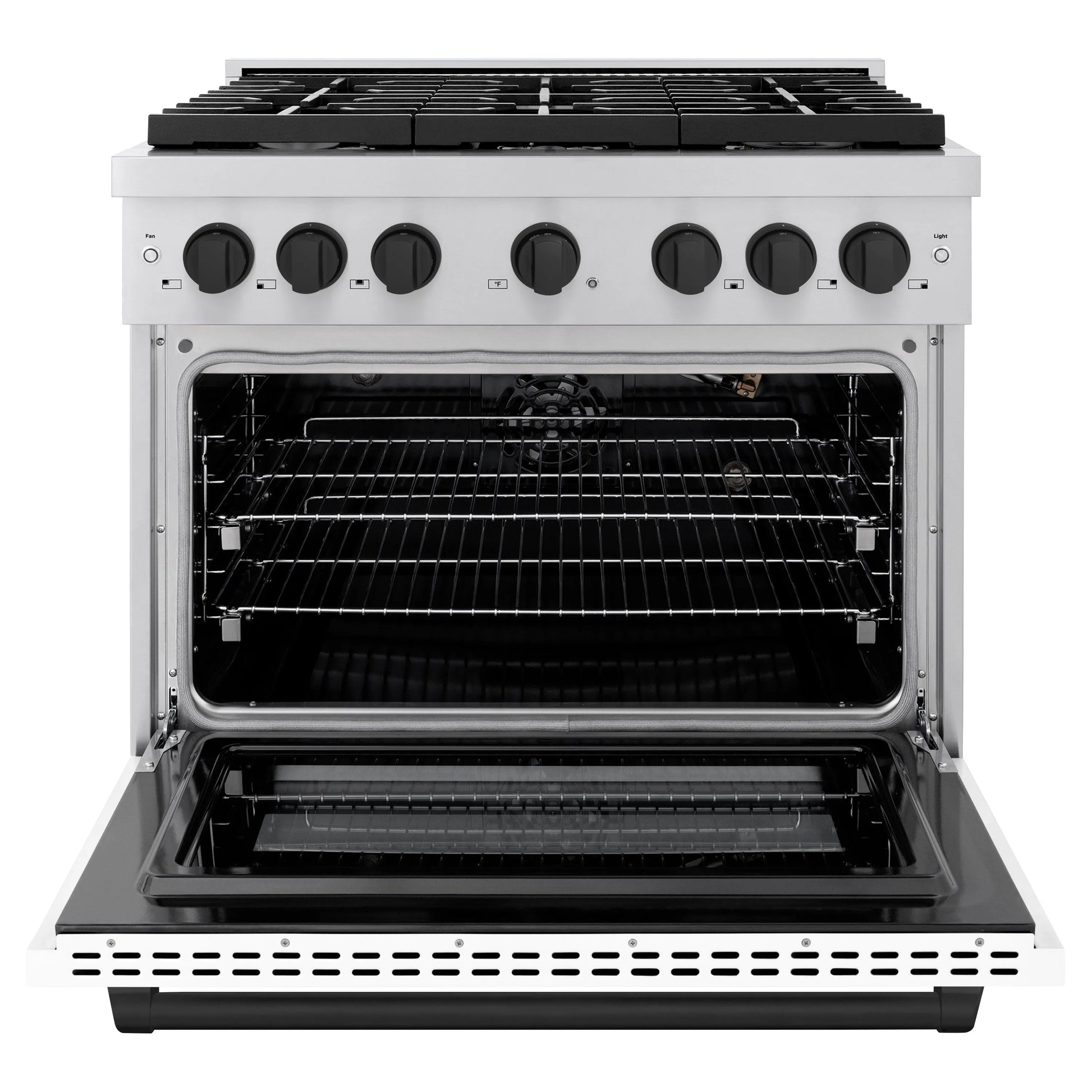 ZLINE Autograph Edition 36 in. 5.2 cu. ft. Paramount Gas Range with 6 Burner Cooktop and Convection Gas Oven in Stainless Steel with White Matte Door and Matte Black Accents, Open Box-Great Condition