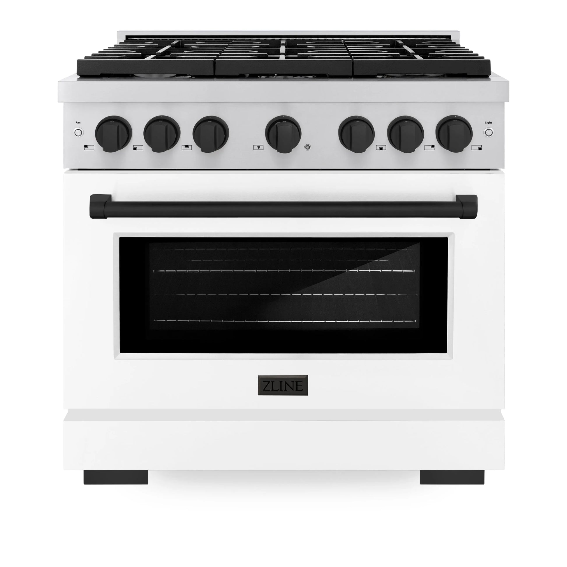 ZLINE Autograph Edition 36 in. 5.2 cu. ft. Paramount Gas Range with 6 Burner Cooktop and Convection Gas Oven in Stainless Steel with White Matte Door and Matte Black Accents, Open Box-Great Condition