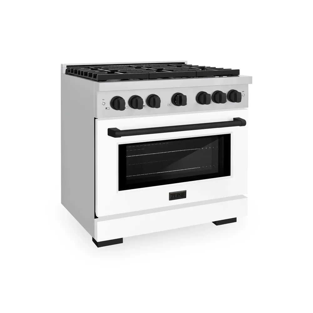 ZLINE Autograph Edition 36 in. 5.2 cu. ft. Paramount Gas Range with 6 Burner Cooktop and Convection Gas Oven in Stainless Steel with White Matte Door and Matte Black Accents, Open Box-Great Condition main image.