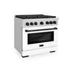 ZLINE Autograph Edition 36 in. 5.2 cu. ft. Paramount Gas Range with 6 Burner Cooktop and Convection Gas Oven in Stainless Steel with White Matte Door and Matte Black Accents, Open Box-Great Condition main image.
