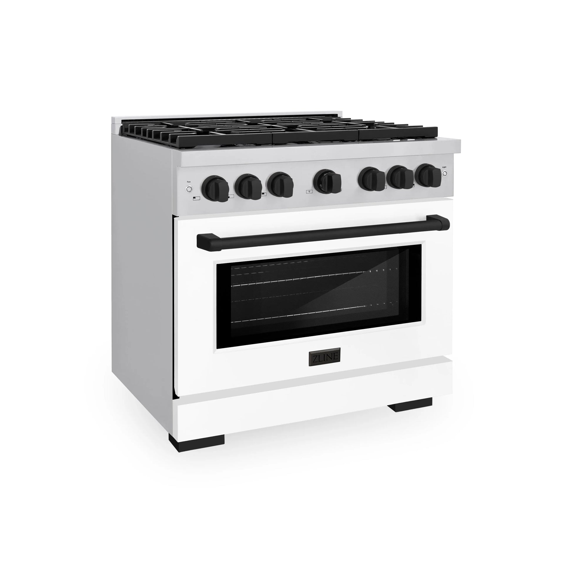 ZLINE Autograph Edition 36 in. 5.2 cu. ft. Paramount Gas Range with 6 Burner Cooktop and Convection Gas Oven in Stainless Steel with White Matte Door and Matte Black Accents, Open Box-Great Condition main image.