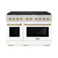 ZLINE Autograph Edition 48 in. 6.7 cu. ft. Paramount Double Oven Gas Range with 8 Burner Cooktop in Stainless Steel with White Matte Doors and Champagne Bronze Accents, Open Box-Great Condition