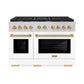 ZLINE Autograph Edition 48 in. 6.7 cu. ft. Paramount Double Oven Gas Range with 8 Burner Cooktop in Stainless Steel with White Matte Doors and Champagne Bronze Accents, Open Box-Great Condition