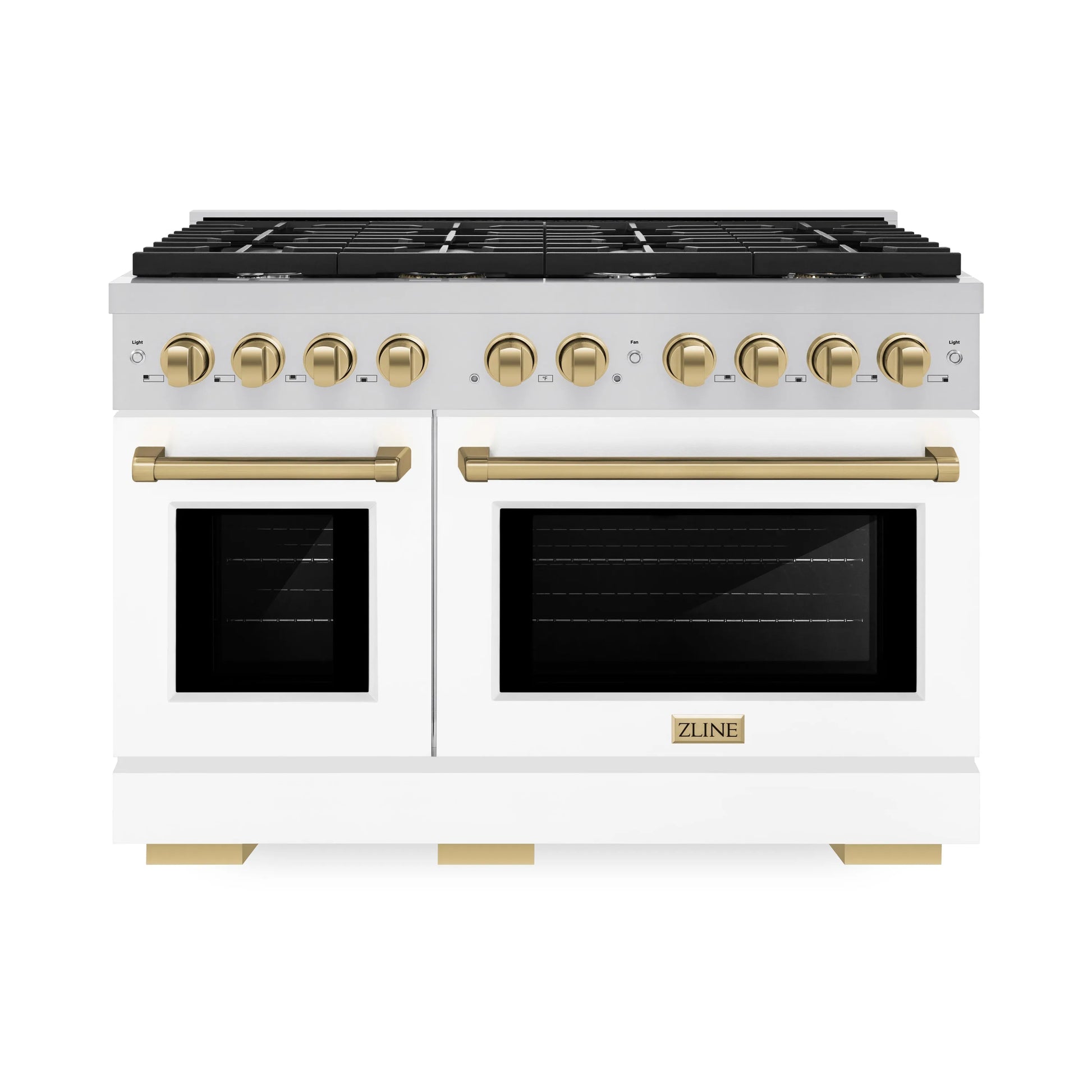 ZLINE Autograph Edition 48 in. 6.7 cu. ft. Paramount Double Oven Gas Range with 8 Burner Cooktop in Stainless Steel with White Matte Doors and Champagne Bronze Accents, Open Box-Great Condition