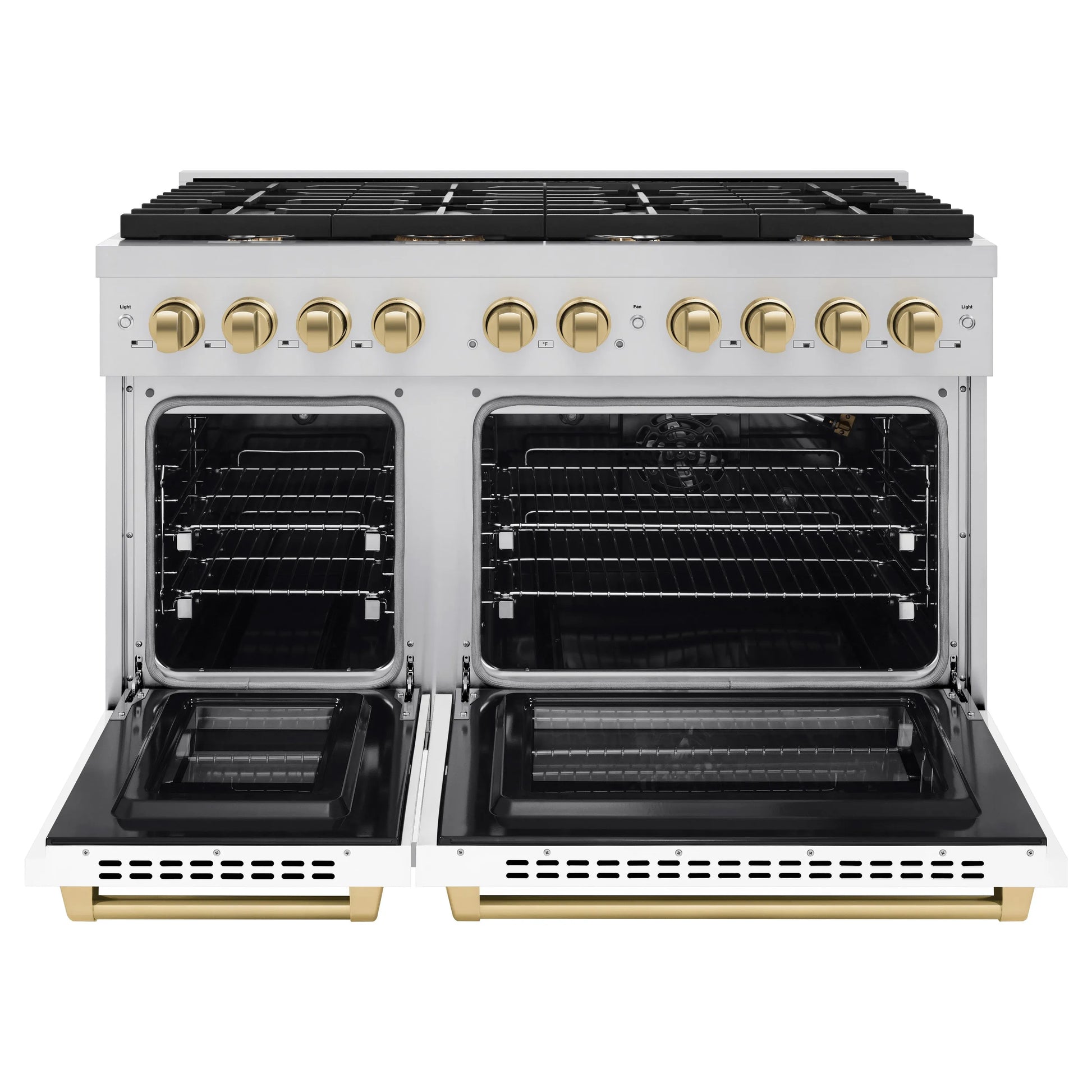 ZLINE Autograph Edition 48 in. 6.7 cu. ft. Paramount Double Oven Gas Range with 8 Burner Cooktop in Stainless Steel with White Matte Doors and Champagne Bronze Accents, Open Box-Great Condition