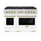 ZLINE Autograph Edition 48 in. 6.7 cu. ft. Paramount Double Oven Gas Range with 8 Burner Cooktop in Stainless Steel with White Matte Doors and Champagne Bronze Accents, Open Box-Great Condition