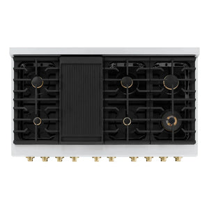 ZLINE Autograph Edition 48 in. 6.7 cu. ft. Paramount Double Oven Gas Range with 8 Burner Cooktop in Stainless Steel with White Matte Doors and Champagne Bronze Accents, Open Box-Great Condition