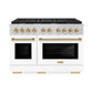 ZLINE Autograph Edition 48 in. 6.7 cu. ft. Paramount Double Oven Gas Range with 8 Burner Cooktop in Stainless Steel with White Matte Doors and Polished Gold Accents, Open Box-Great Condition
