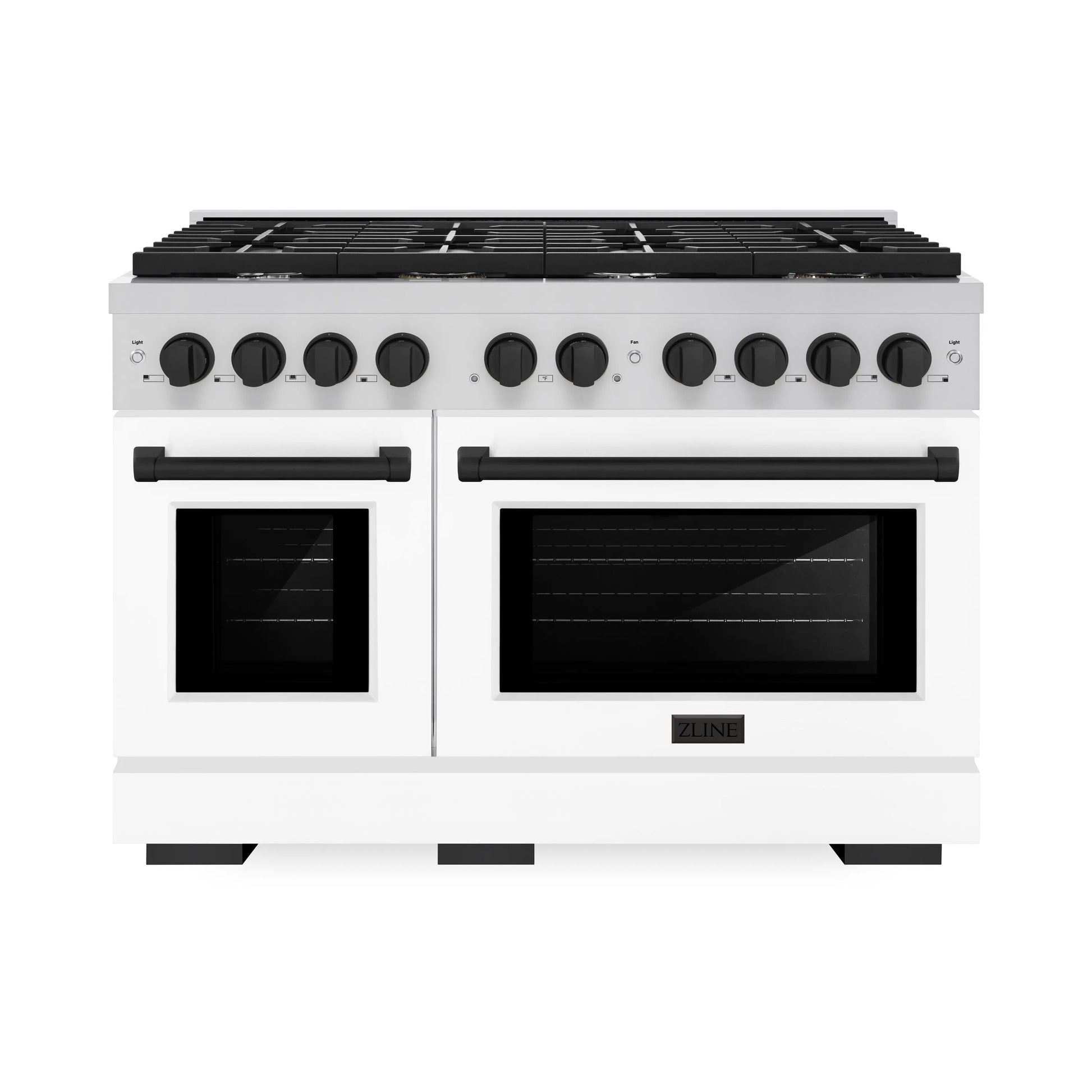 ZLINE Autograph Edition 48 in. 6.7 cu. ft. Paramount Double Oven Gas Range with 8 Burner Cooktop in Stainless Steel with White Matte Doors and Matte Black Accents, Open Box-Great Condition