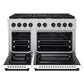 ZLINE Autograph Edition 48 in. 6.7 cu. ft. Paramount Double Oven Gas Range with 8 Burner Cooktop in Stainless Steel with White Matte Doors and Matte Black Accents (SGRZ-WM-48-MB) front, oven open.